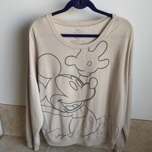 Disney Beige and Gray Mickey Outline Sweatshirt